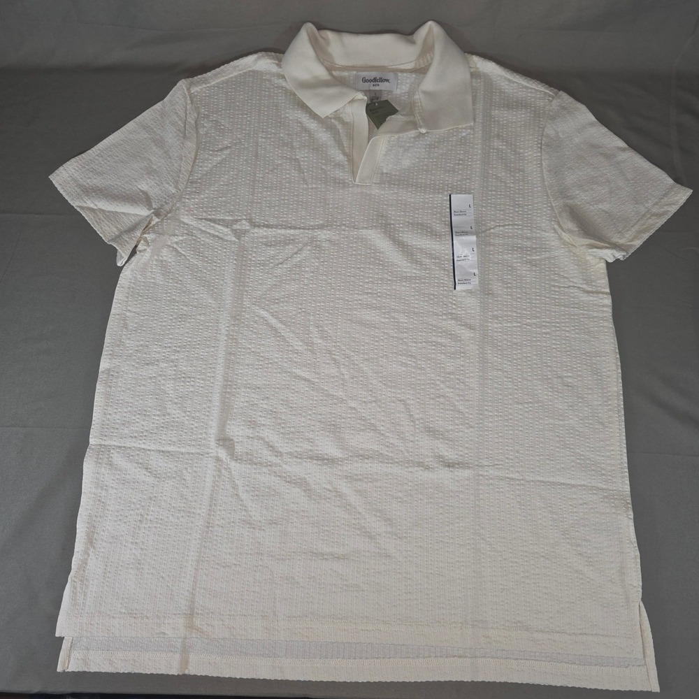Goodfellow & Co Mens Textured Short Sleeve Polo Shirt Cream White Large NWT